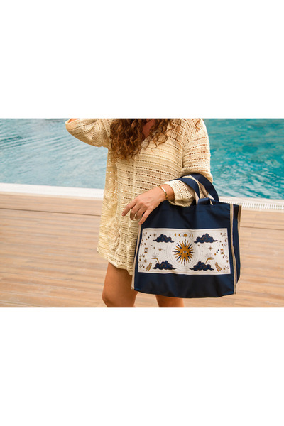 MelsandMano Mono Shopping Bag Astroloji Haritalı Kadın Alışveriş/ Plaj Çantası
