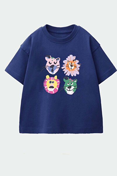 Monila Unisex Çocuk Pamuklu Bisiklet Yaka Baskılı T-Shirt
