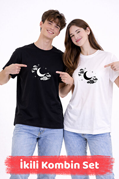 FANA مجموعة تي شيرت للزوجين مطبوع عليها Sky Moon للجنسين، تي شيرت قطني كبير ا...