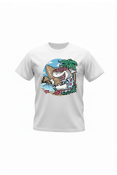 URBANTRENDSTORE Unisex Shark Surfing Holiday Oversize Fit Άνετο φαρδύ μπλουζά...