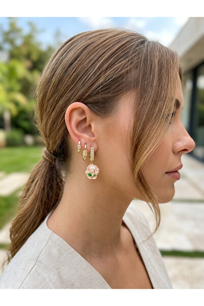MuseumofYou Zircon Stone 3-Piece Earring Set, Enamel-Embellished Floral Figur...