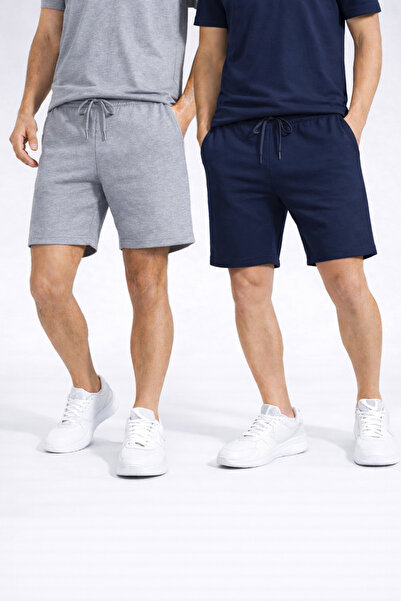 NAKRUF Ανδρικά σορτς σε γκρι-μπλε χρώμα, 2 τεμάχια, μονόχρωμα, κανονική εφαρμ...