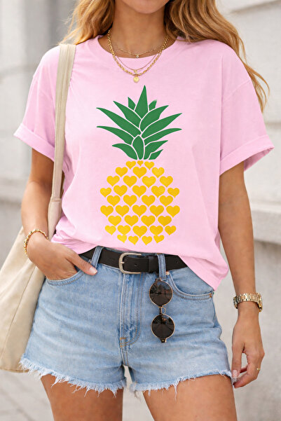 ArtYus Μπλουζάκι Unisex Oversize με σχέδιο καρδιάς και στάμπα ανανά – Βαμβακε...