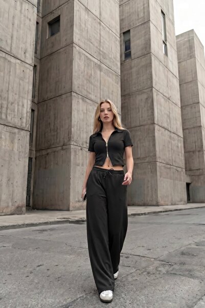 XELA Double Zipper Short Sleeve Modal Dual Set