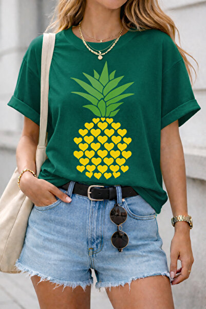 ArtYus Μπλουζάκι Unisex Oversize με σχέδιο καρδιάς και στάμπα ανανά – Βαμβακε...