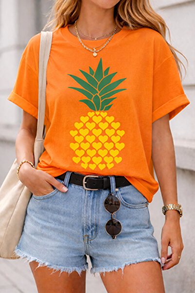 ArtYus Μπλουζάκι Unisex Oversize με σχέδιο καρδιάς και στάμπα ανανά – Βαμβακε...