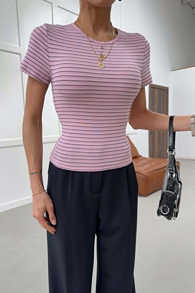 mylove Short Sleeve Striped Tshirt Pink