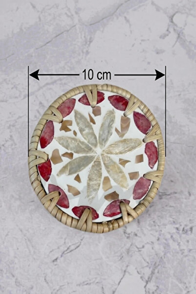 Sever 6'lı İşlemeli Hasır Kenarlı Lüks Bardak Altlığı 10 cm - MODEL 3