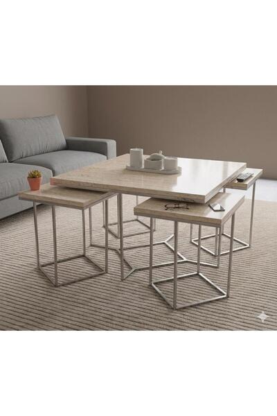 ERYALUX HOME HERKÜL 4+1 YAVRULU GÜMÜŞ-TRAVERTEN ORTA SEHPA