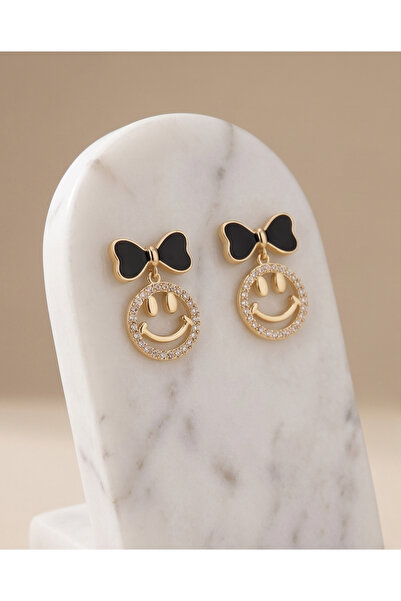 HOSBUTIK Gold black color smiley face clip on earrings no hole needed