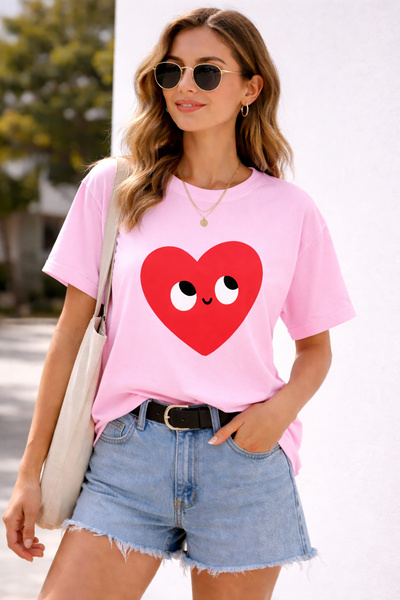 ArtYus Χαριτωμένο μπλουζάκι Unisex Oversize με στάμπα καρδιάς και μάτι – Βαμβ...