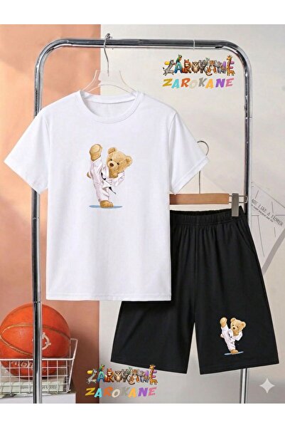 ZAROKANE Kareteci Bear Printed Top and Shorts/T-Shirt Summer Children's Two-P...
