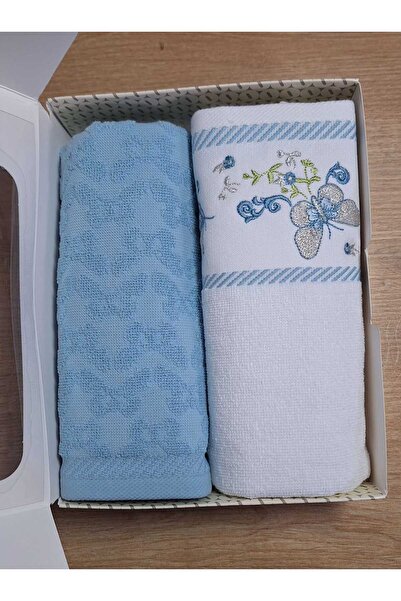 Özdilek Boxed Towel Set Boxed 2-Piece Hand Towels Iris Border Blue