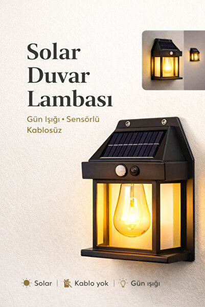 Yenilig Solar Rustik Ampullü Duvar Lambası Gün Işığı Sensörlü Kablosuz Bahçe ...