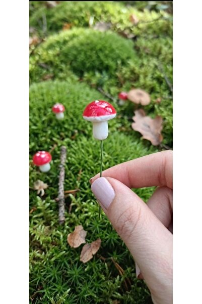 hobidaşım Dekoratif 25 Adet Kırmızı Benekli Mini Mantar - 7 cm Tel Saplı Saks...