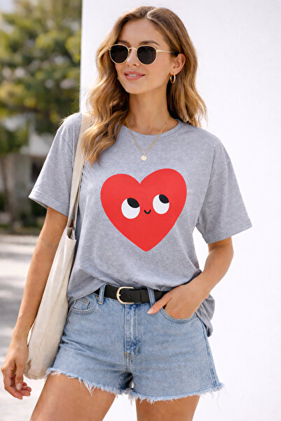 ArtYus Χαριτωμένο μπλουζάκι Unisex Oversize με στάμπα καρδιάς και μάτι – Βαμβ...