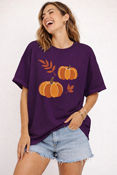 ArtYus Tricou oversize unisex cu tematică de toamnă și model cu dovleac – Tri...