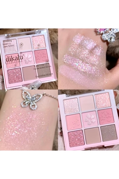 Dikalu 9’lu Pembe Far Paleti – Simli Mat Glitter Göz Farı, Sakura Pink Işıltı...