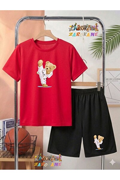 ZAROKANE Kareteci Bear Printed Top and Shorts/T-Shirt Summer Children's Two-P...