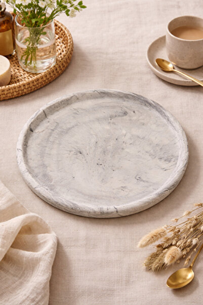 Sisay Home Gray Marble Pattern Decorative Tray 22 cm |   Modern & Bohemian Ho...