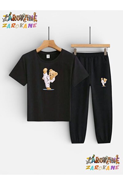 ZAROKANE Kareteci Bear Printed Top and Bottom Tracksuit/T-Shirt Two-Piece Chi...