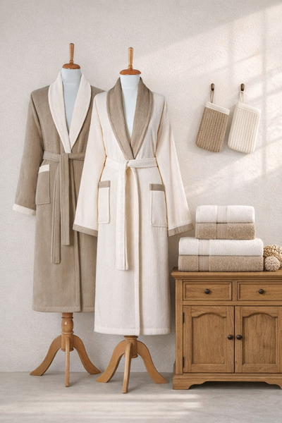 Ellaline 8 Piece Keseli̇ Striped Bathrobe Set 100% Certified Cotton, Contrast...