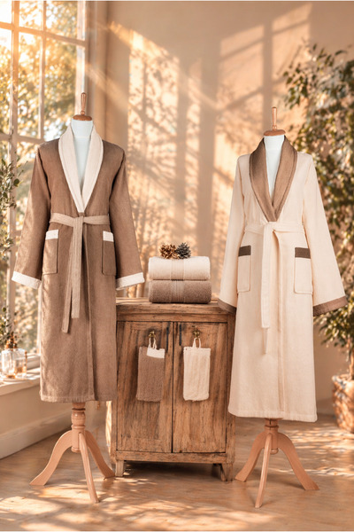 Ellaline 6 Piece Keseli̇ Striped Bathrobe Set 100% Certified Cotton, Contrast...