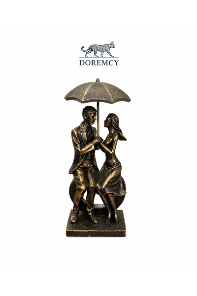 Doremcy Şemsiyeli Sevgili Biblo Dekoratif Polyester Heykel Hediyelik Obje 27 cm