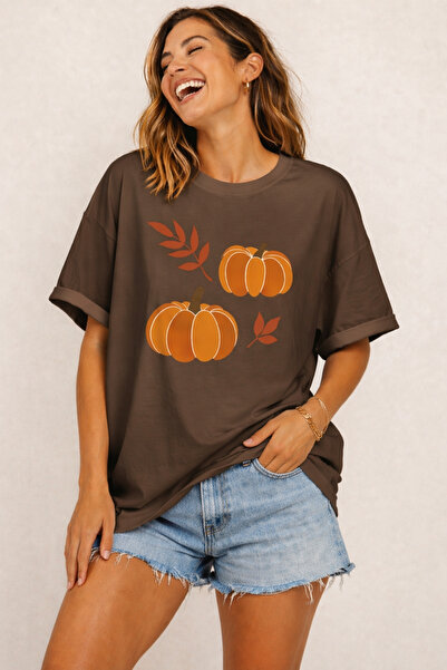 ArtYus Φθινοπωρινό μπλουζάκι Unisex Oversize με σχέδιο κολοκύθας – Βαμβακερό ...