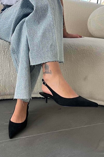 Parponi Γυναικεία παπούτσια Agne με ανοιχτή πλάτη, σουέτ, με τακούνι, μαύρα