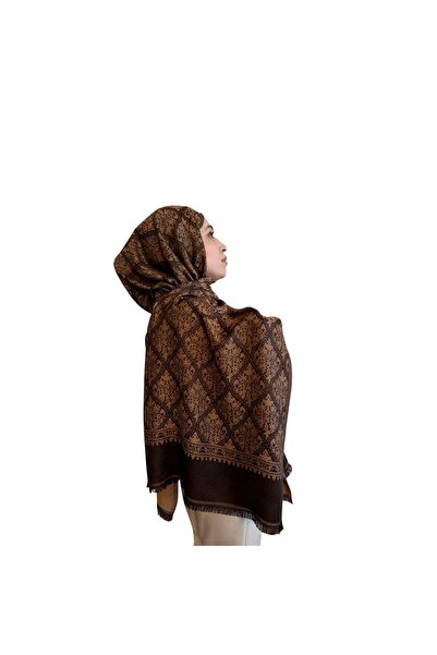 Lunara Scarf %100 Pamuk Şal | Çift Taraflı, Kaymaz | Kahverengi Klasik Desenl...