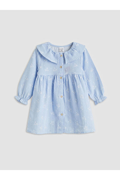 LC Waikiki Nevavm Ruffled Baby Collar Patterned Baby Girl Dress with a Differ...