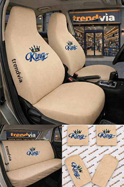 trivexa King Logo Car Seat Cover Front and Rear Set – Combed Cotton Lycra Uni...
