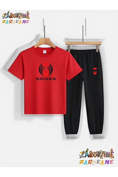 ZAROKANE Spider Visual Printed Top-Bottom Tracksuit/T-Shirt Two-Piece Childre...