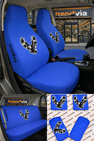 trivexa Eagle Logo Car Seat Cover Front and Rear Set – Combed Cotton Lycra Un...