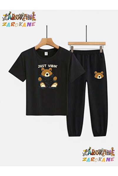 ZAROKANE Floating Bear Printed Top-Bottom Tracksuit/T-Shirt Two-Piece Childre...