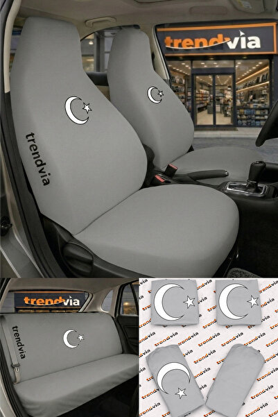 trivexa Moon Star Logo Car Seat Cover Front and Rear Set – Combed Cotton Univ...