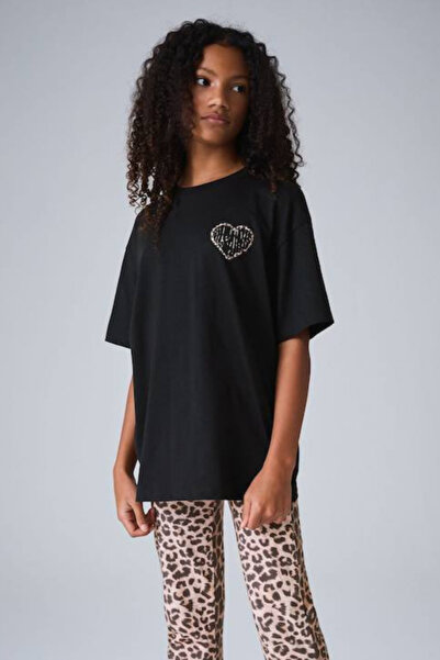 NOBLEKIDS Girl's Heart Printed T-Shirt Black |