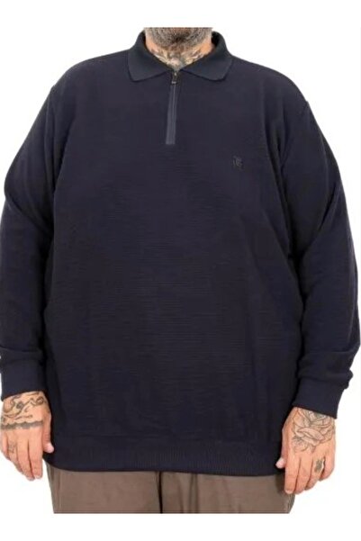 cusseli Large Size Men's Polo Waffle Sweater C2582 Dark Blue
