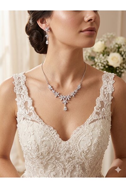 ESPEREST Crystal Stone Floral Bridal Necklace Earring Set Premium Wedding Jew...