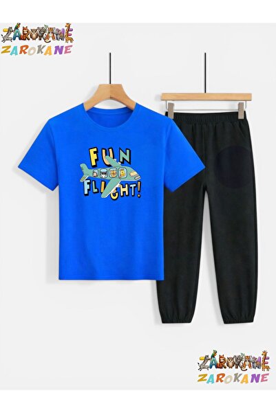 ZAROKANE Plane and Animal Printed Sweatpants/T-Shirt Two-Piece Children's Set...