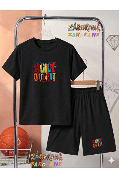 ZAROKANE Colorful Text Printed Top and Shorts/T-Shirt Two-Piece Summer Childr...