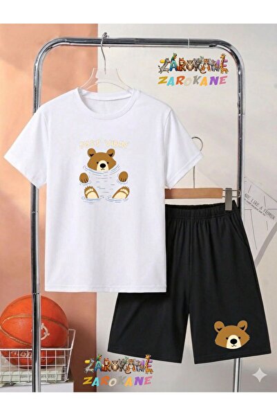 ZAROKANE Floating Bear Printed Top and Shorts/T-Shirt Summer Children's Two-P...