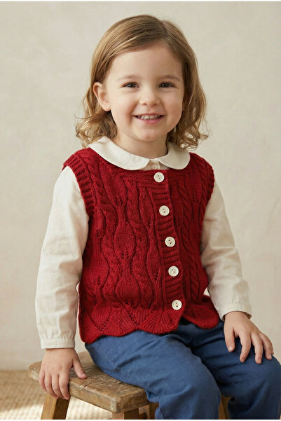 Babily Girl's Knitted Premium Knitwear Vest Soft Textured Buttoned Seasonal