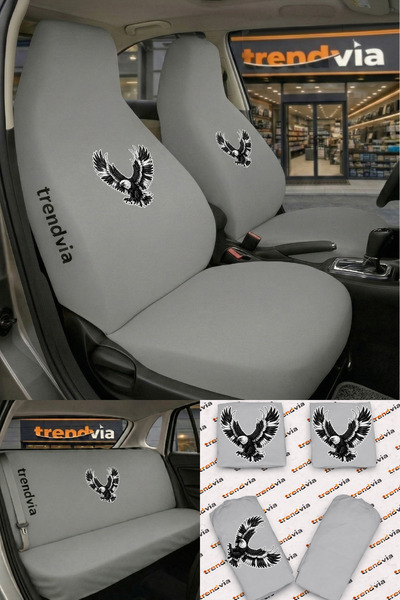 trivexa Eagle Logo Car Seat Cover Front and Rear Set – Combed Cotton Lycra Un...