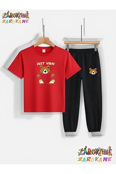 ZAROKANE Floating Bear Printed Top-Bottom Tracksuit/T-Shirt Two-Piece Childre...