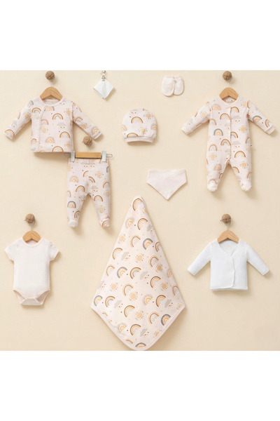 Baby Violette GÖKKUŞAĞI BASKI 10 PARÇA KUTULU BEBEK HASTANE ÇIKIŞ SETİ