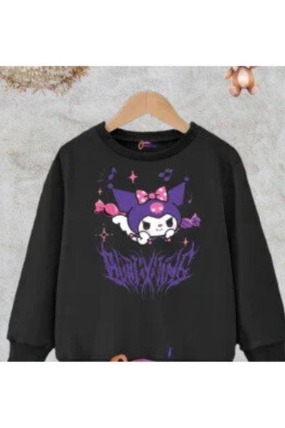 kuromi baskılı bisiklet yaka çocuk sweatshirt