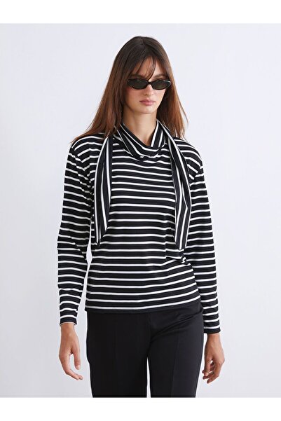 LC Waikiki Women's Stand Collar Striped T-Shirt
