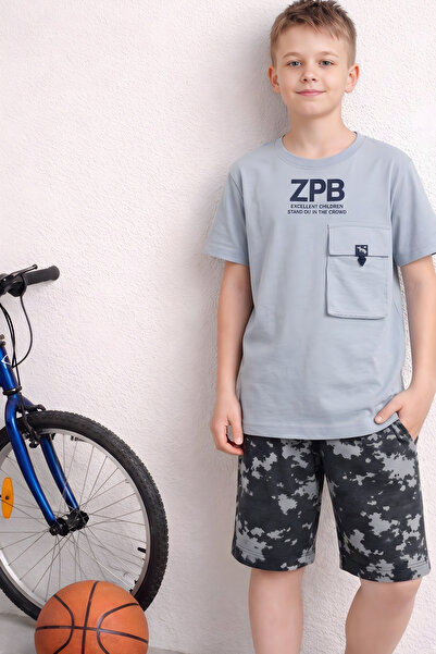 BABY SPORT Boy's Camouflage Shorts Set Gray T-Shirt Printed Sports Combination